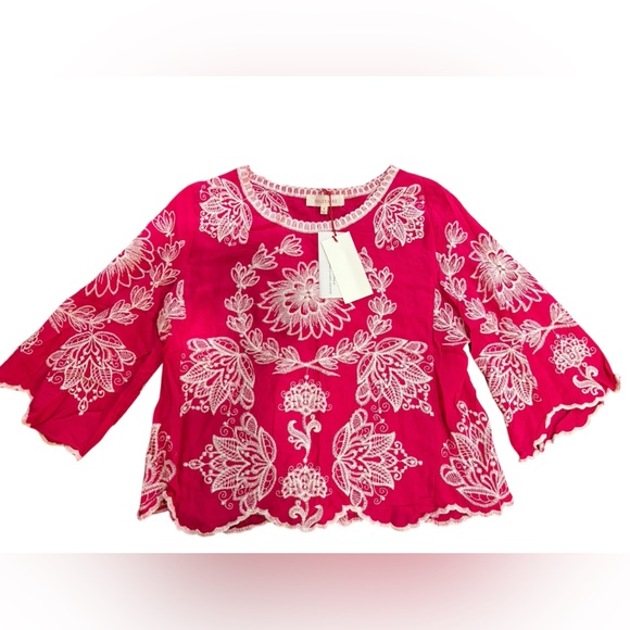 Anthropologie Solitare pink bohemian embroidered blouse top Sz S - Picture 1 of 3